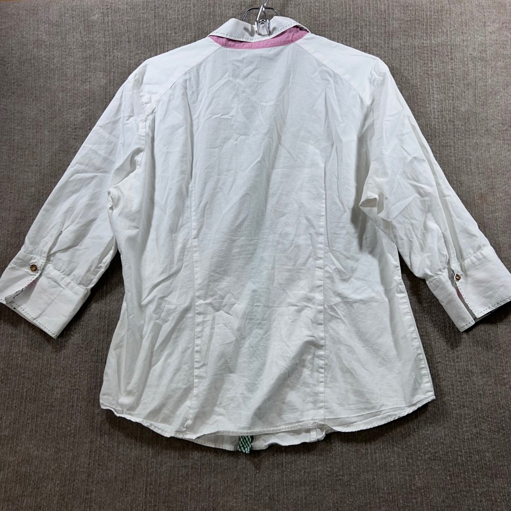 Arido Women's White Button Down Shirt 3/4 Sleeve Gingham Trim Size 46 us l - Picture 3 of 7